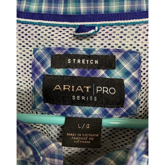 Men's Ariat Pro Series Stretch Classic Fit LS Buttonup Shirt Blue Plaid Size L - Picture 2 of 9
